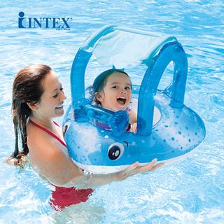 Phao bơi hình cá đuối có mái che xỏ chân cho bé