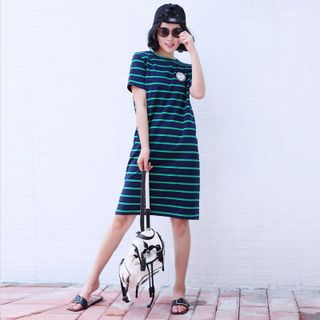 Đầm thun xanh đen kẻ sọc ngang