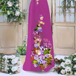 Mẫu Áo Dài 3D-0012018 - Họa Tiết Hoa Mới - Lụa Nhật Tằm Ý Tơ Gân