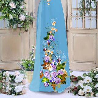 Mẫu Áo Dài 3D-0012018 - Họa Tiết Hoa Mới - Lụa Nhật Tằm Ý Tơ Gân