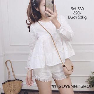 SET ÁO TAY DÀI QUẦN SHORT PHỐI REN giá sỉ