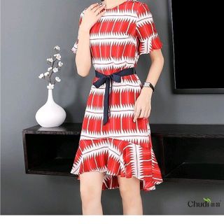 ĐẦM SUÔNG HỌA TIẾT ĐUÔI CÁ EO THẮT DÂY