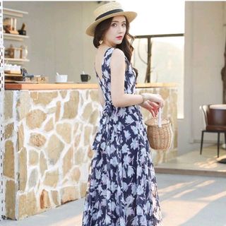ĐẦM SỌC HỌA TIẾT THỔ CẨM PHỐI VOAN ĐEN SAU LƯNG