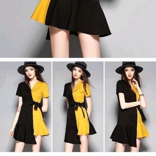 ĐẦM XOÈ PHỐI MÀU CỔ VEST