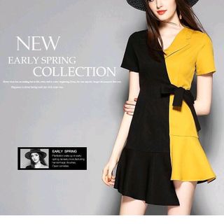 ĐẦM XOÈ PHỐI MÀU CỔ VEST