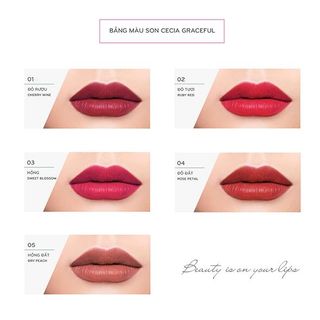 Combo 5 màu son lì kháng nước tự nhiên CECIA GRACEFUL