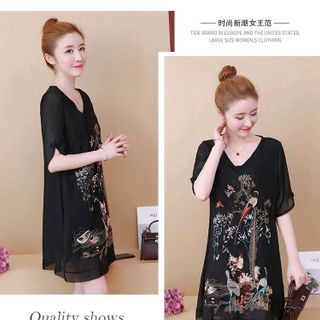 ĐẦM SUÔNG CHỮ A THÊU HỌA TIẾT PHONG CẢNH