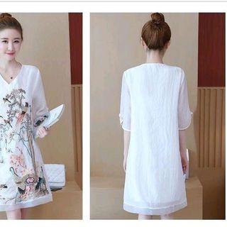 ĐẦM SUÔNG CHỮ A THÊU HỌA TIẾT PHONG CẢNH
