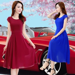 Đầm Voan Xòe Đỏ Tay Búp