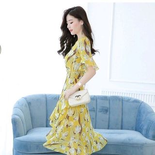 ĐẦM XOÈ HOA TULIP TAY LOE