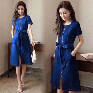 ĐẦM JEAN PHỐI DÂY KÉO KÈM THẮT EO