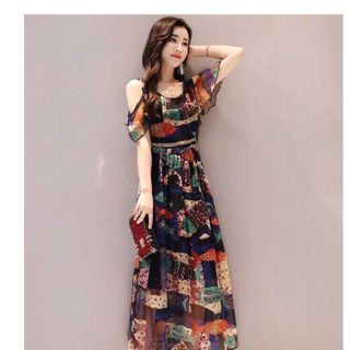 ĐÂM MAXI HỞ VAI HOẠ TIẾT CÁ