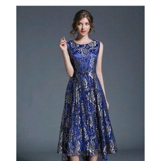 ĐẦM MAXI REN HOA XANH