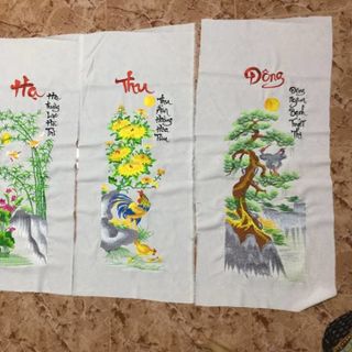 Tranh thêu tứ quý Xuân Hạ Thu Đông chưa vào khung