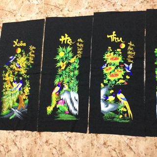 Tranh thêu tứ quý Xuân Hạ Thu Đông chưa vào khung