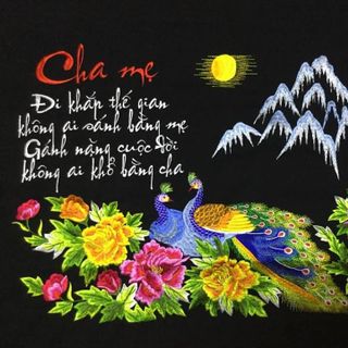 Tranh thêu thư pháp Cha mẹ size ngang 70x50cm