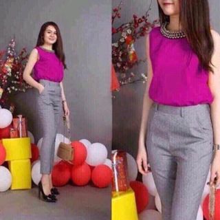 Sét bộ quần dài áo cổ đính hạt