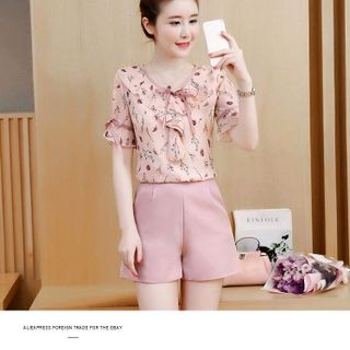 SET ÁO VOAN IN HOA CỔ CÁCH ĐIỆU QUẦN NGẮN
