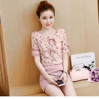 SET ÁO VOAN IN HOA CỔ CÁCH ĐIỆU QUẦN NGẮN