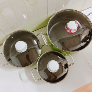 Bộ nồi nhôm chống dính Rainy 16/20/24 Nắp kính