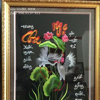 Tranh thêu thư pháp Cha mẹ đứng size 50x60