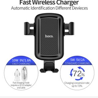 Hoco - Giá đỡ kiêm sạc không dây xe hơi CW12 - hỗ trợ sạc nhanh QC 30 - chuẩn Qi
