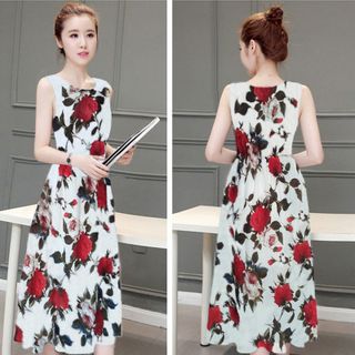 Sale Đồng Gía 139k Đầm Maxi Hoa Hồng Nền Trắng Duyên Dáng