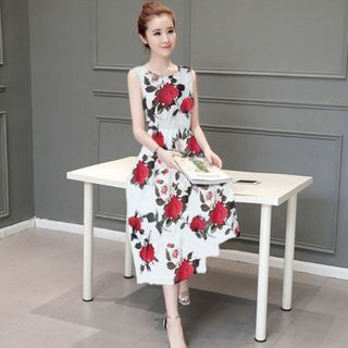 Sale Đồng Gía 139k Đầm Maxi Hoa Hồng Nền Trắng Duyên Dáng