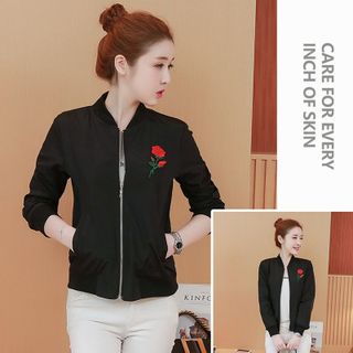 CTKM Sale DG 89k - Áo Khoác Thể Thao Dù Hai Lớp Thêu Hoa Hồng Đen