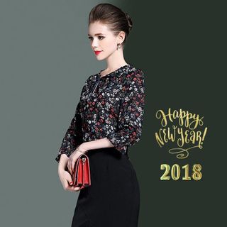 CTKM Sale DG 89k - Áo Sơ Mi Hàn Quốc Hoa Lá Nhí Cột Nơ M
