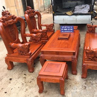 Bộ Bàn Ghế Nghê Đỉnh Tay 12 Gỗ Hương ĐÁ