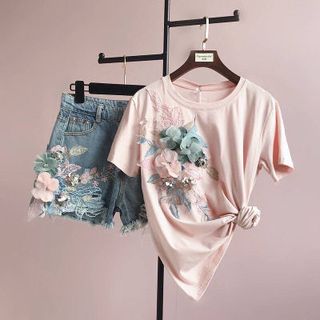 sét quần áo đính đá ngắn