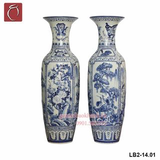 Lọ lộc bình men Lam ngọc vẽ thủ công tứ quý bốn mùa