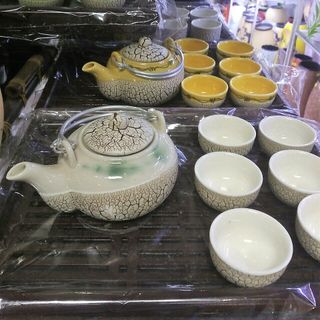 Bộ ấm chén giả nứt men xanh
