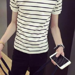 Áo thun nam phối sọc hàn quốc