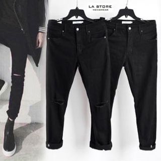quần jeans đen rách gối
