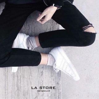 quần jeans đen rách gối