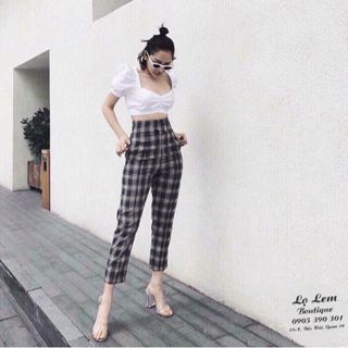 Set áo cúp tay phồngquần caro quảng châu