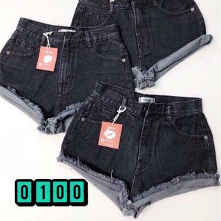 Quần Short Jeans đen trơn tua lai