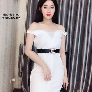 Váy body trễ vai đính hoa cườm
