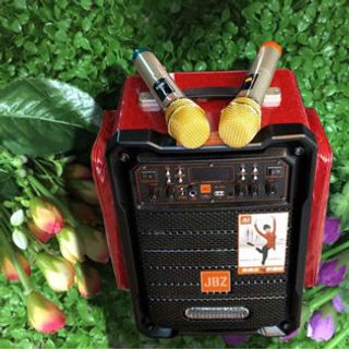 Loa bluetooth karaoke kẹo kéo JBZ NE1005 vỏ gỗ tặng 2 mic chống nhiễu