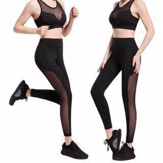 Quần tập Gym dài phối lưới 2 bên