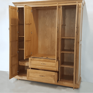 Tủ áo gỗ sồi Pano 4 cánh 2 hộc kéo R180xS60xC210cm