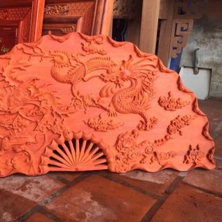 Quạt tứ linh gỗ hương nam phi kt 100x50x5