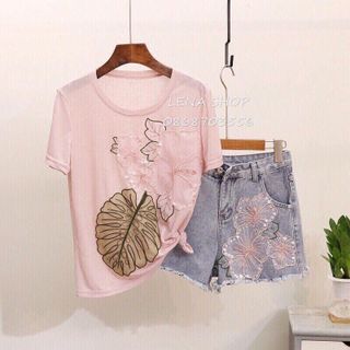 sét quần short jean áo thun giá sỉ