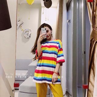 áo thun oversize sọc kẻ cầu vồng