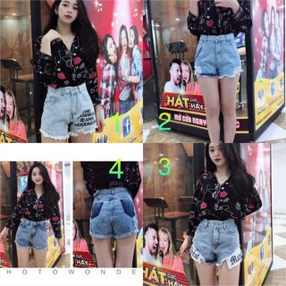 Quần short jean lưng cao