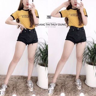 áo thun chữ viền sọc tay