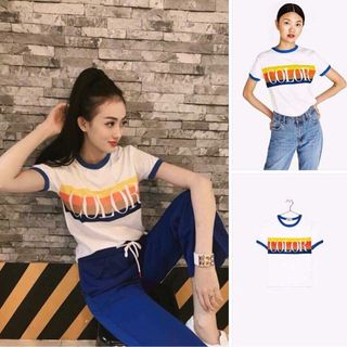 áo pull chữ color sọc cầu vồng