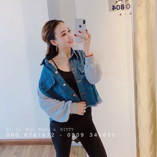 ÁO KHOÁC JEAN PHỐI TAY XÁM